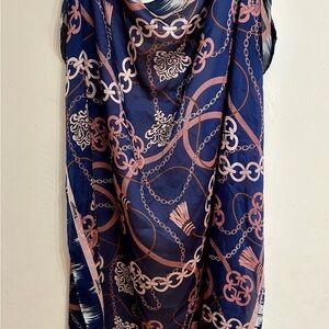 Tanger Chic Chain Pattern Satin Scarf in Navy and Pink